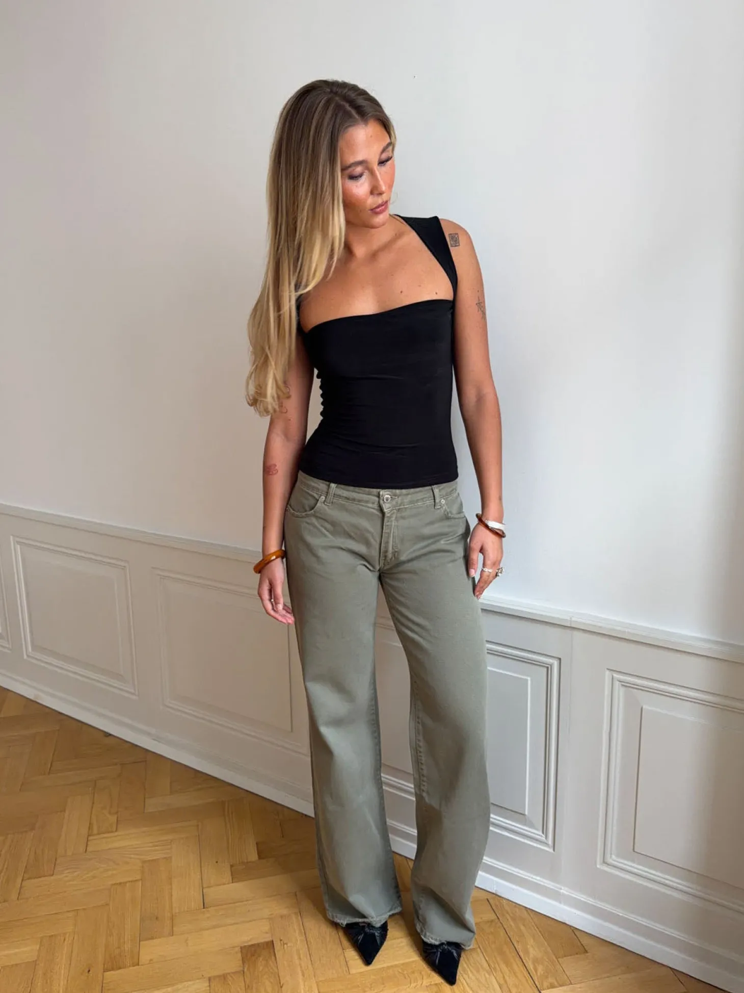 Tuva lavtaljede jeans - Sage grøn