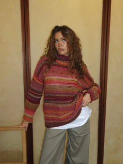 Valdamara oversized striktrøje med turtleneck - Multifarvet