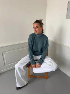 Valdamara oversized striktrøje med turtleneck - Blå