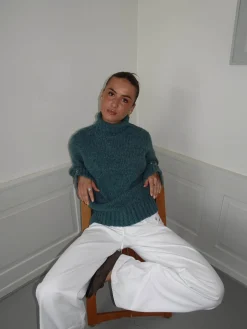 Valdamara oversized striktrøje med turtleneck - Blå