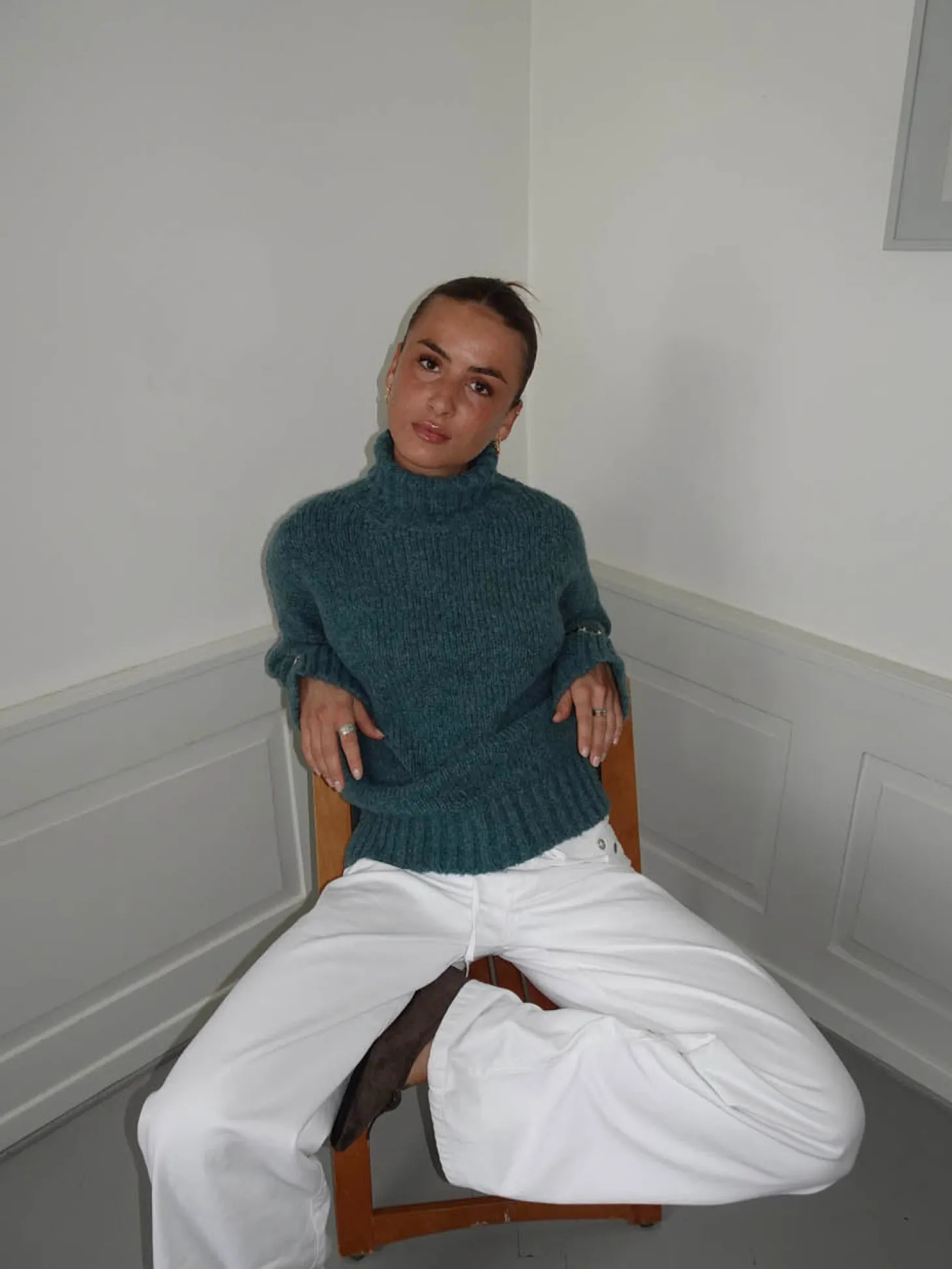 Valdamara oversized striktrøje med turtleneck - Blå