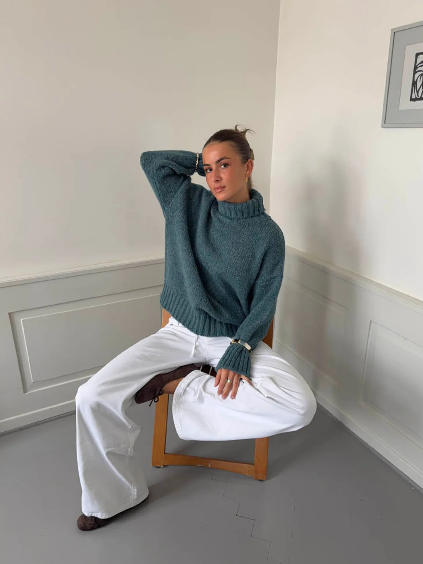 Valdamara oversized striktrøje med turtleneck - Blå