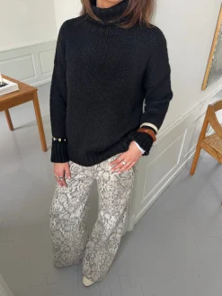 Valdamara oversized striktrøje med turtleneck - Sort