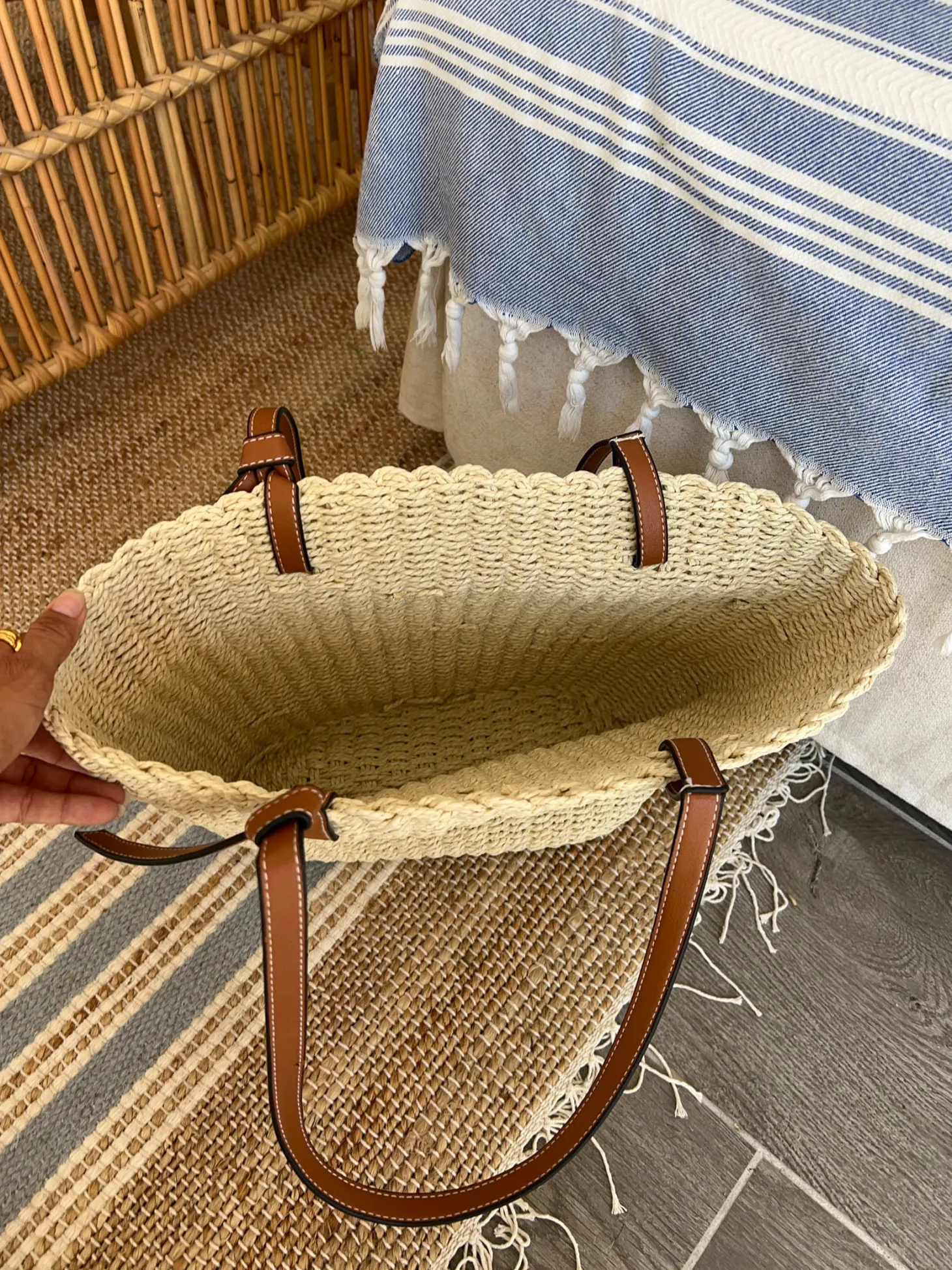Valenza flettet taske med læderstropper - Beige/brun