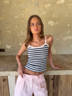 Wren tanktop med striber - Lysegrå/navy/pink