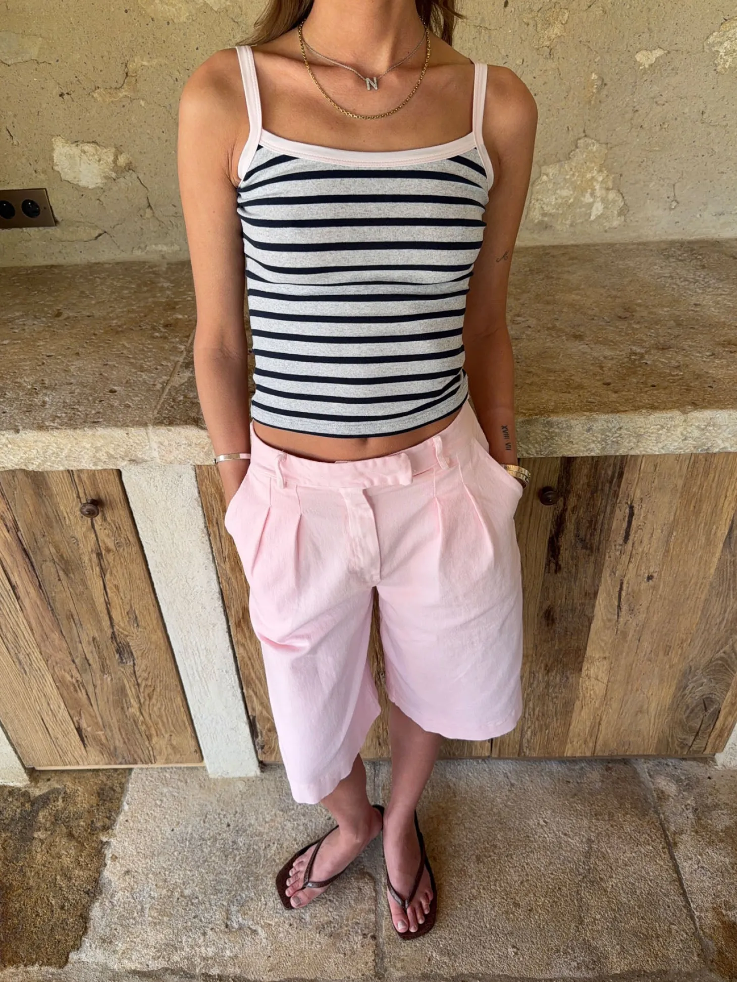 Wren tanktop med striber - Lysegrå/navy/pink