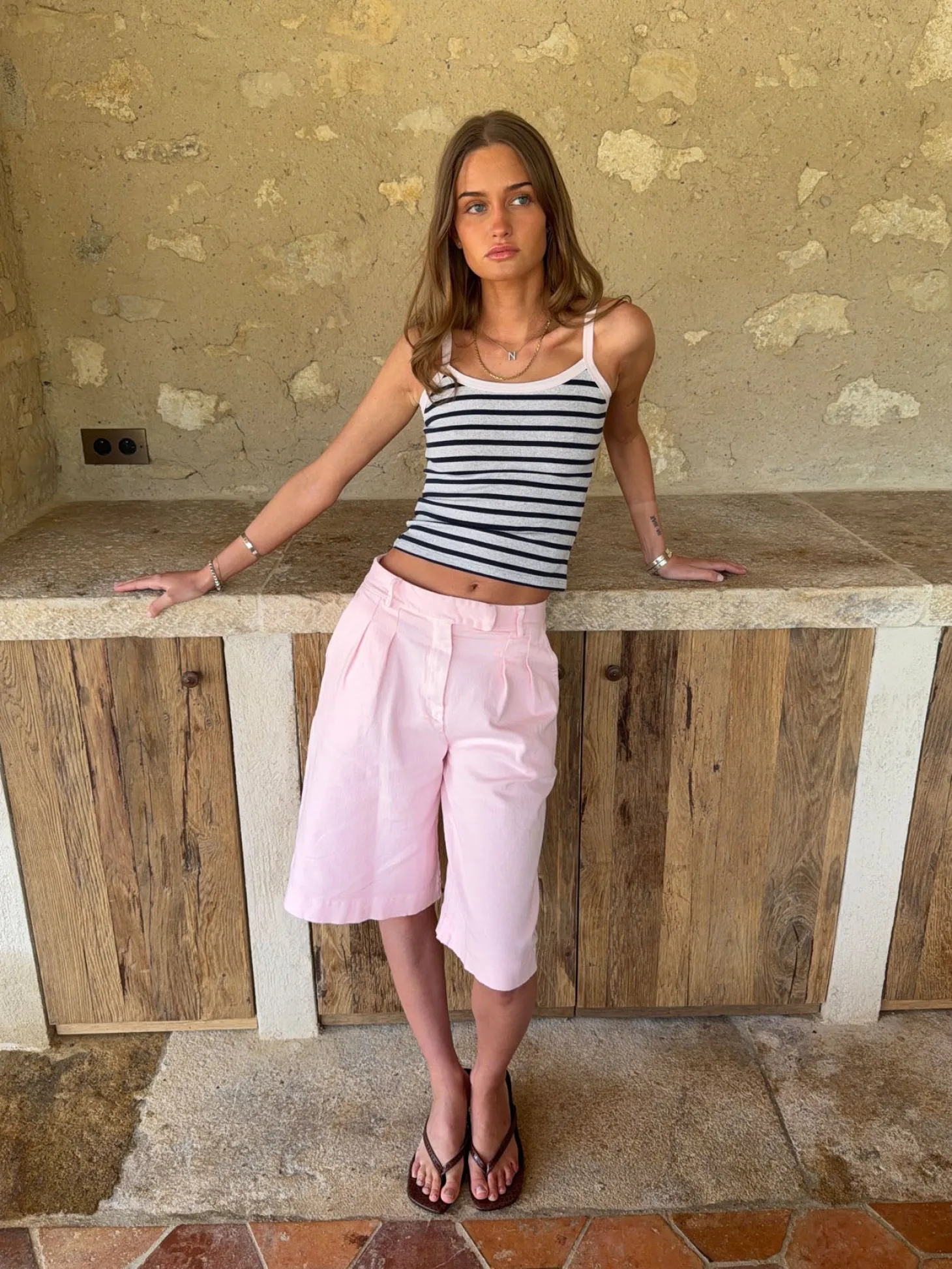 Wren tanktop med striber - Lysegrå/navy/pink