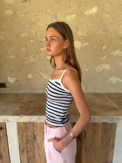 Wren tanktop med striber - Lysegrå/navy/pink