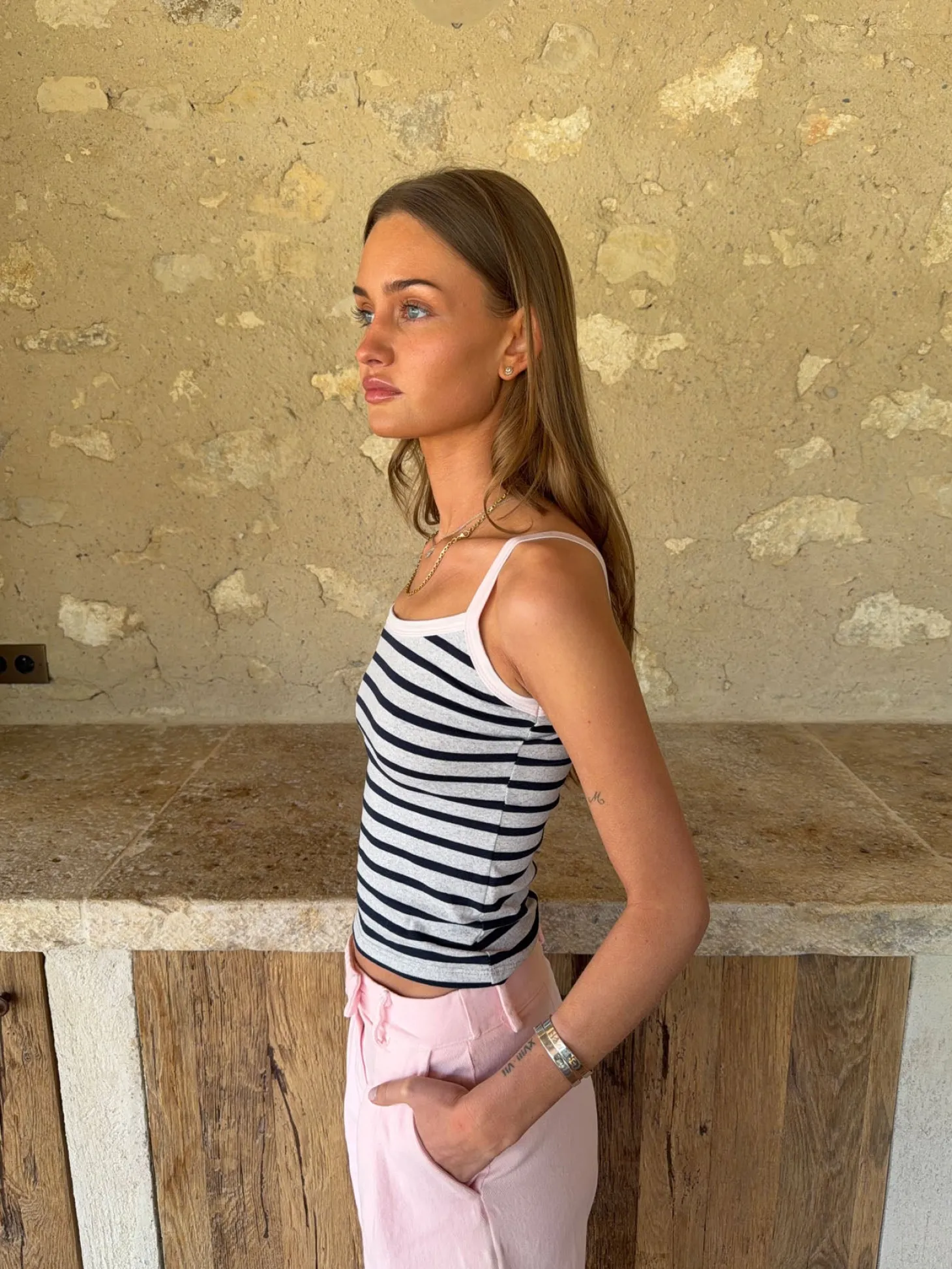 Wren tanktop med striber - Lysegrå/navy/pink