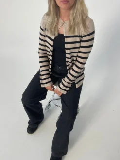 Xenia cardigan med striber - Beige/sort