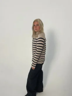 Xenia cardigan med striber - Beige/sort