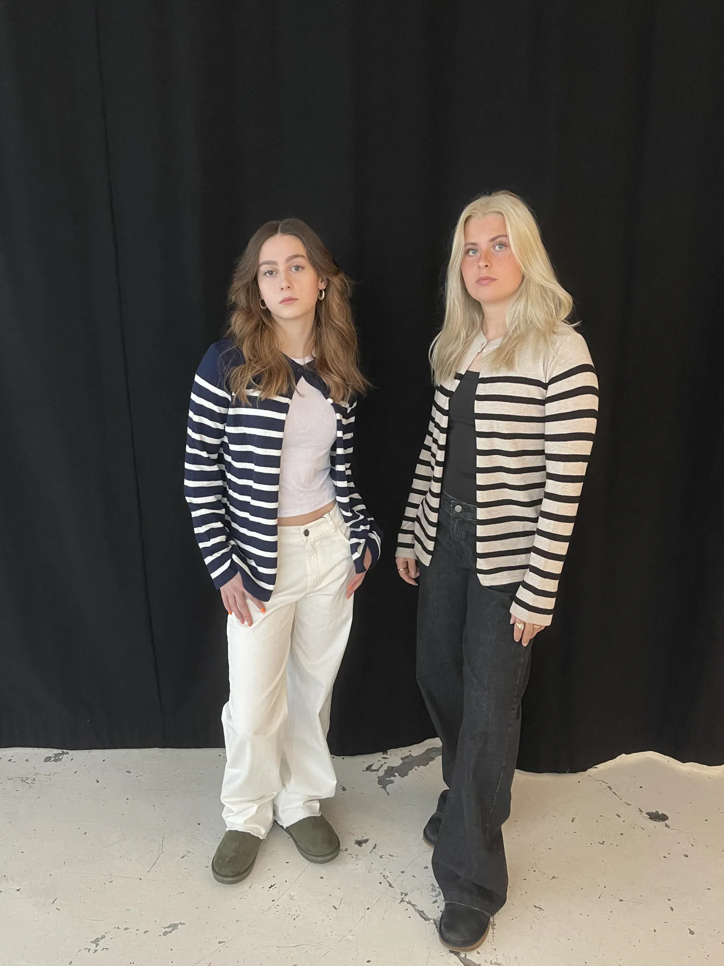 Xenia cardigan med striber - Navy/hvid