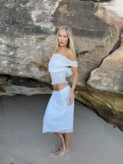 Yasmine midinederdel i mesh med prikker - Hvid