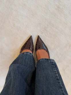 Ydun slingback hæle med detaljer - Mørkebrun