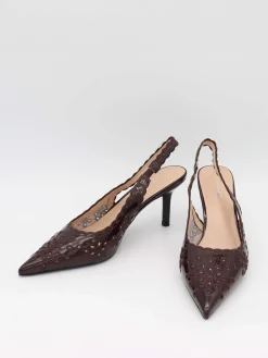 Ydun slingback hæle med detaljer - Mørkebrun