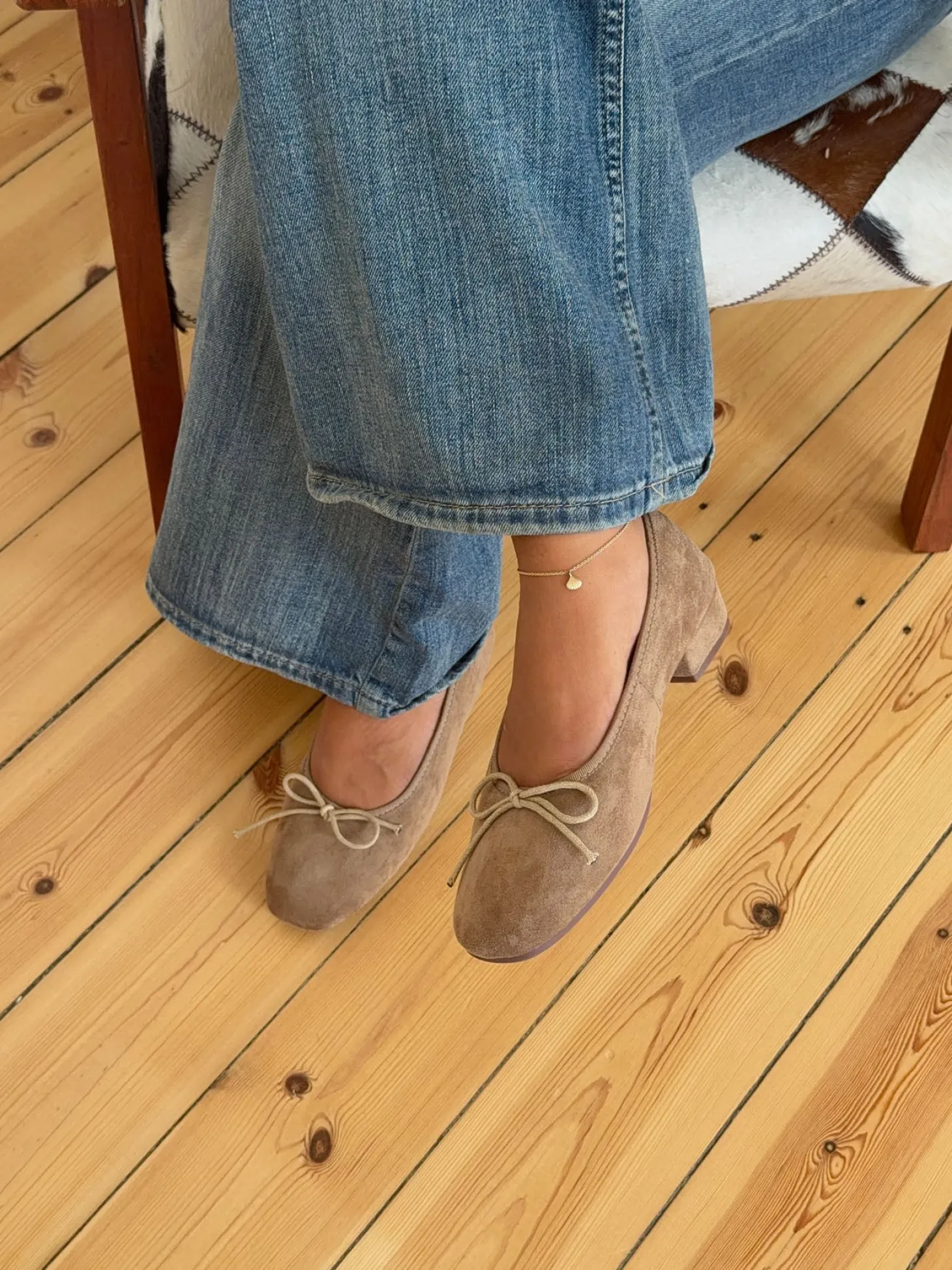Yuna ballerina med hæl - Beige