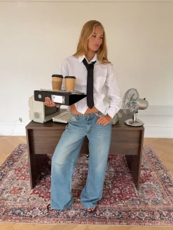 Yvina lavtaljede jeans - Lys denim