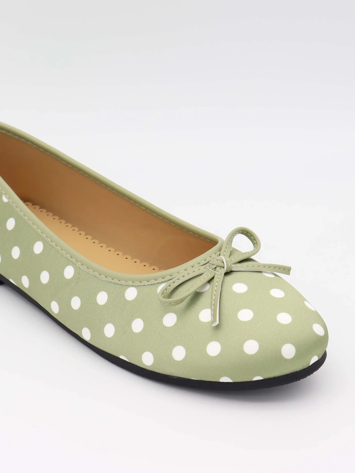 Zelia ballerina med polkaprikker - Grøn/hvid