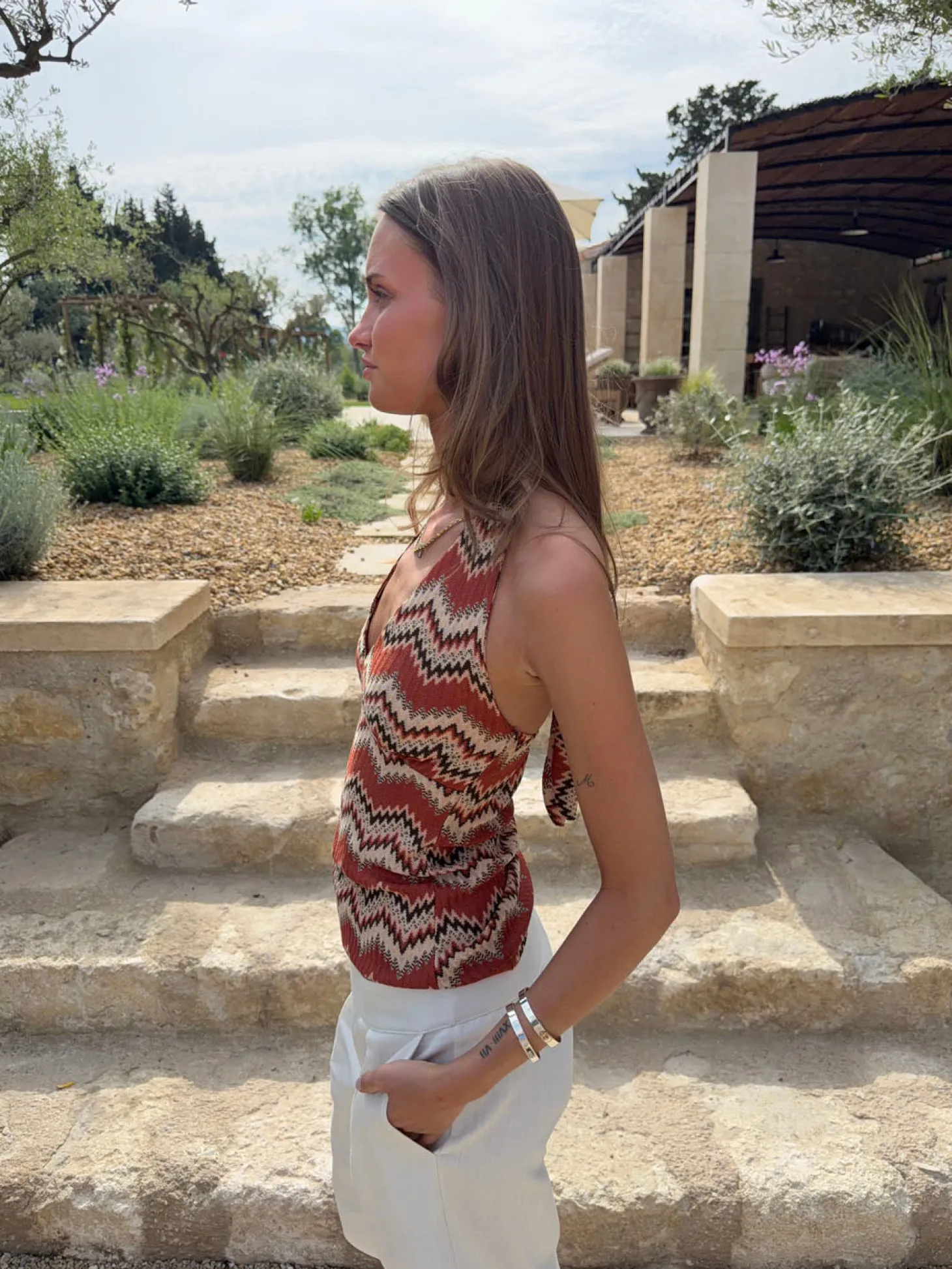 Zigga top med mønster - Orange/beige