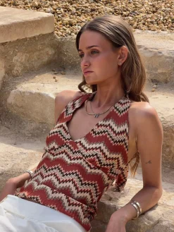 Zigga top med mønster - Orange/beige