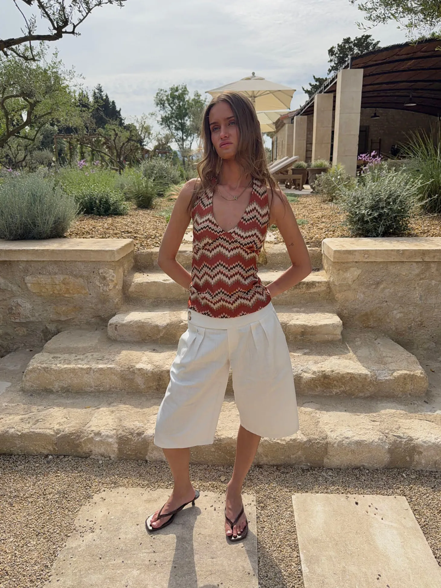 Zigga top med mønster - Orange/beige