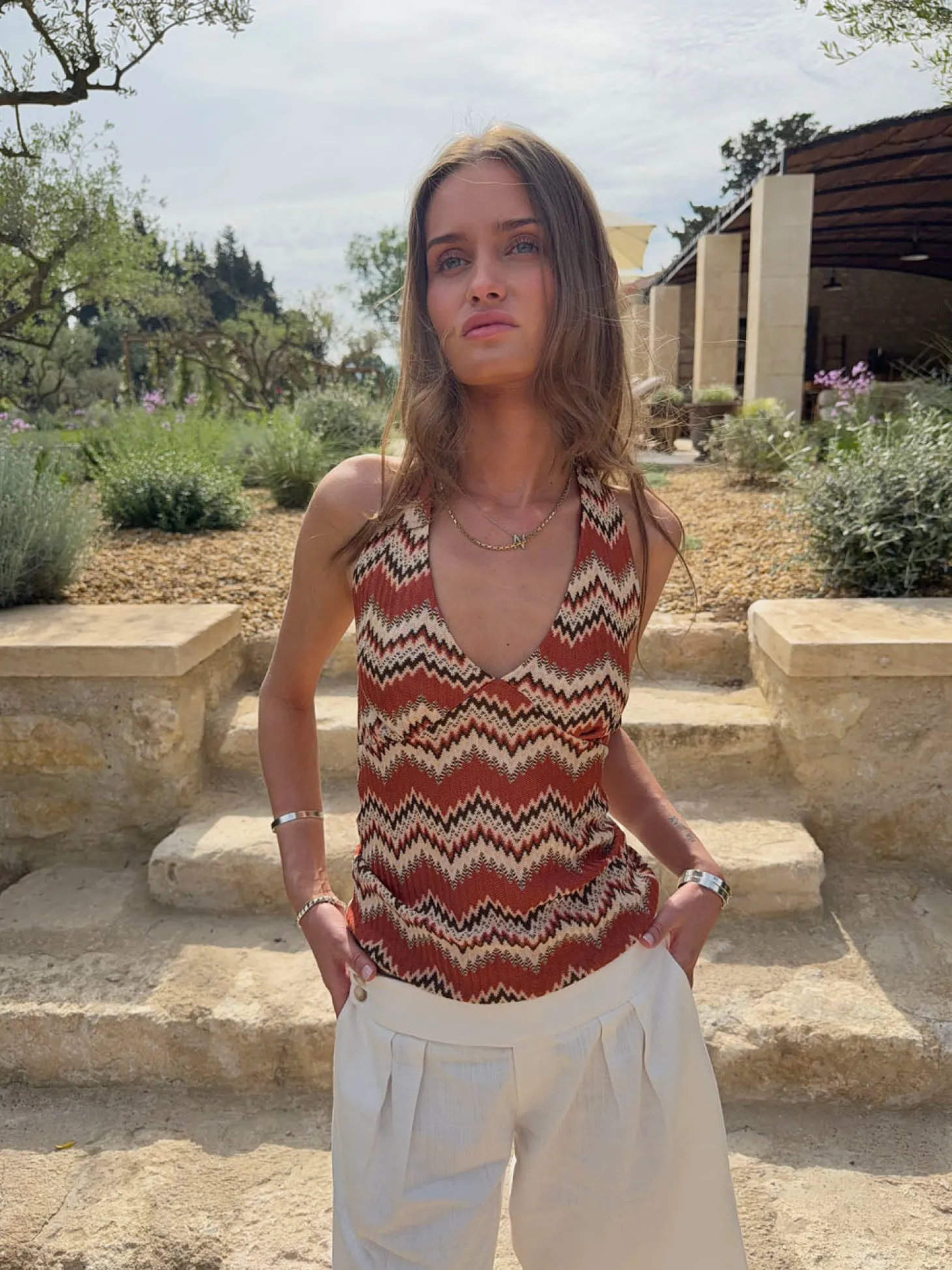 Zigga top med mønster - Orange/beige