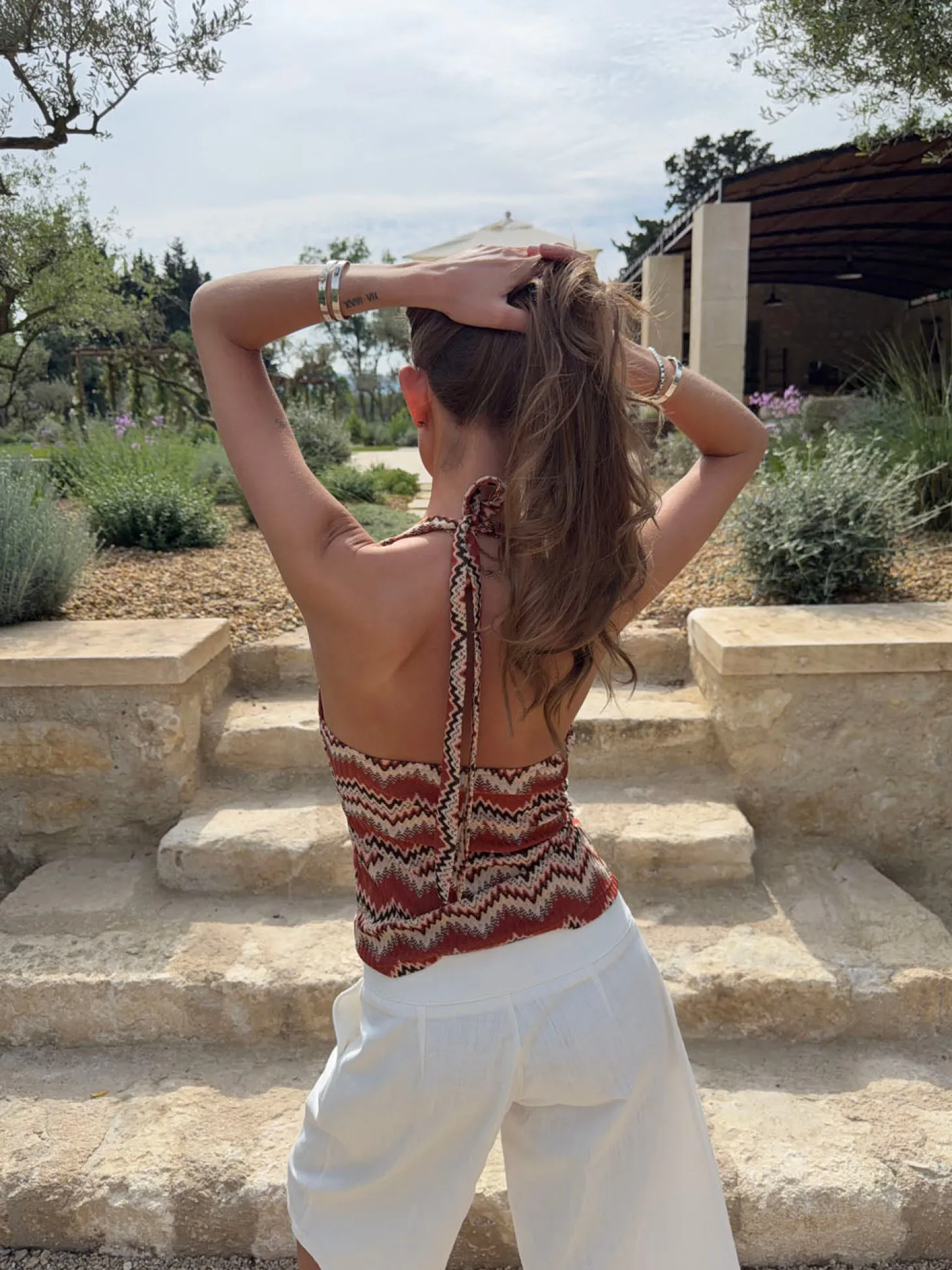 Zigga top med mønster - Orange/beige