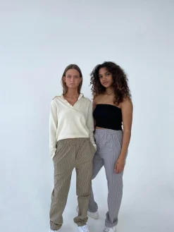 Zuri bukser med striber - Kaki/beige